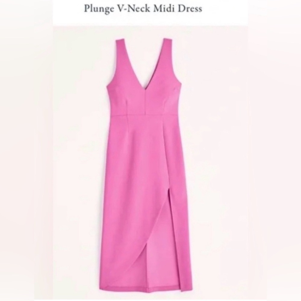 Abercrombie & Fitch Sleeveless V-Neck Midi Dress in Fuchsia